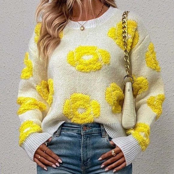 MODA ME COUTURE Sweaters - Boho Yellow Floral Print Sweater